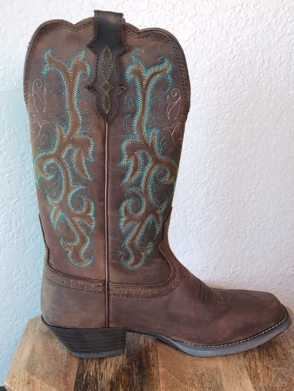 Justin Square Toe Stampede Leather Cowgirl Western Boots - Picture 4 of 13
